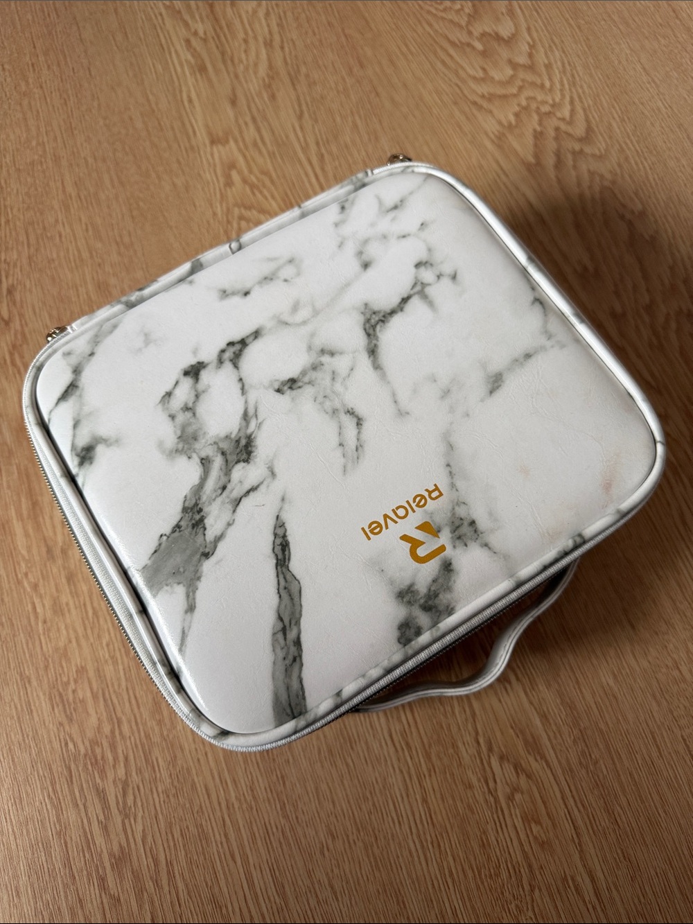 Rivoiél White Marble Travel Cosmetic Case with Gold Logo